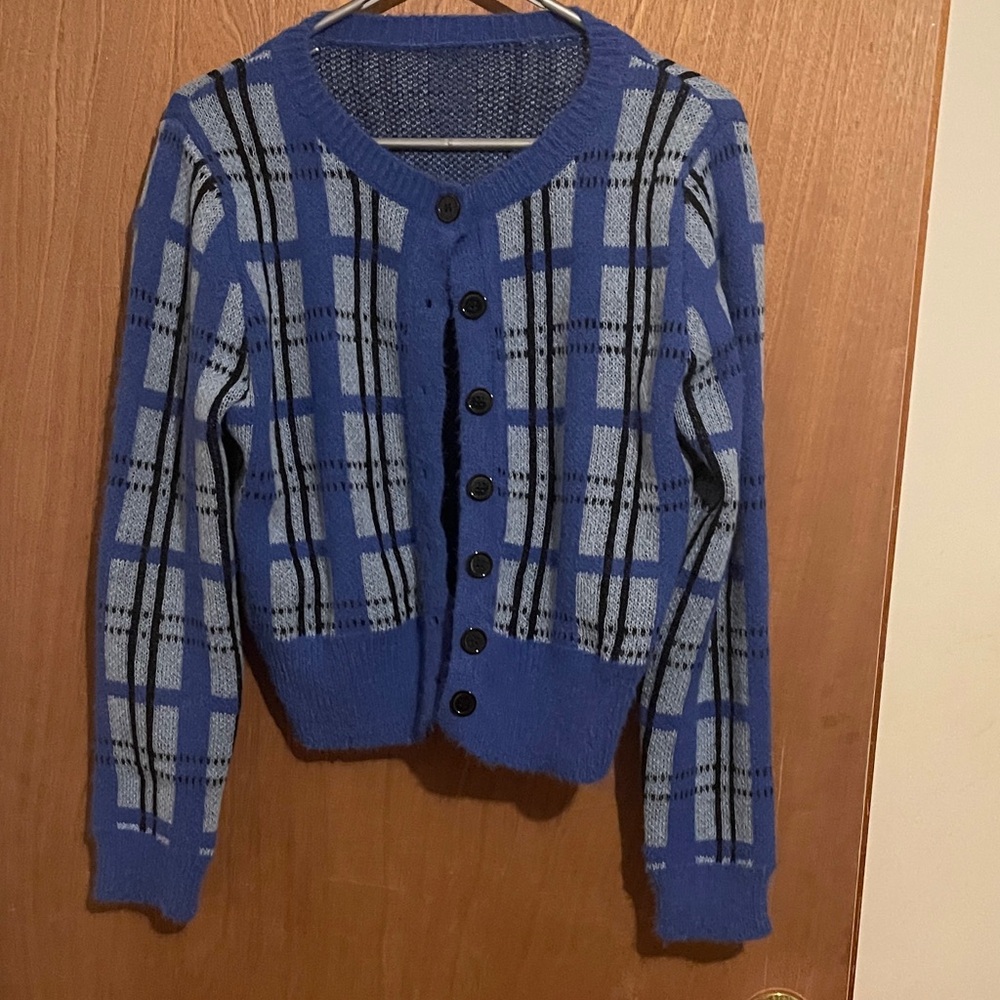 Blue Plaid Women's Sweater